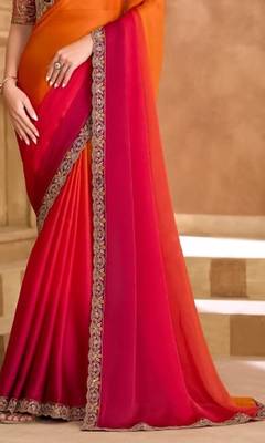 Orange pink chiffon embroidered -saree 4