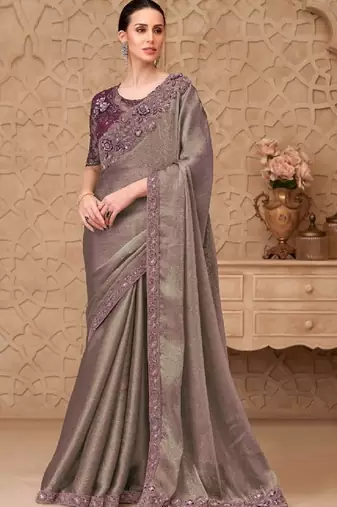 Beige georgette embroidered party-wear-saree