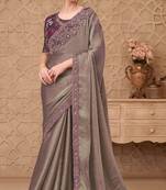 Beige georgette embroidered party-wear-saree