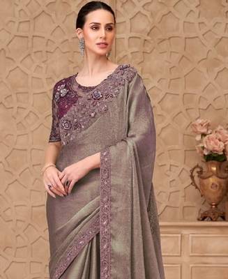 Beige georgette embroidered party-wear-saree 3