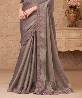 Beige georgette embroidered party-wear-saree 4