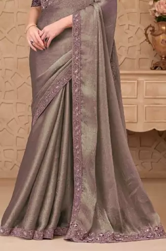 Beige georgette embroidered party-wear-saree