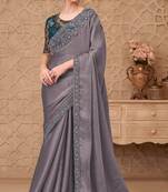 Grey georgette embroidered party-wear-saree