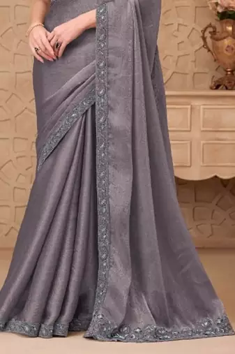 Grey georgette embroidered party-wear-saree