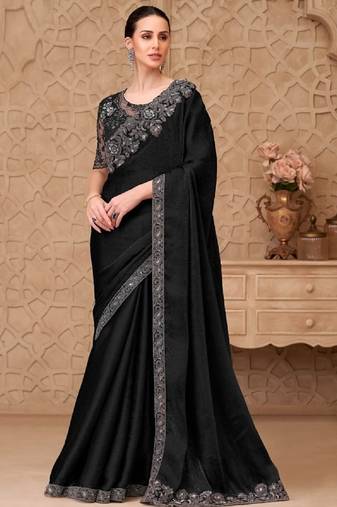 Black georgette embroidered party-wear-saree