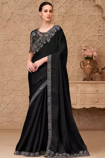 Black georgette embroidered party-wear-saree