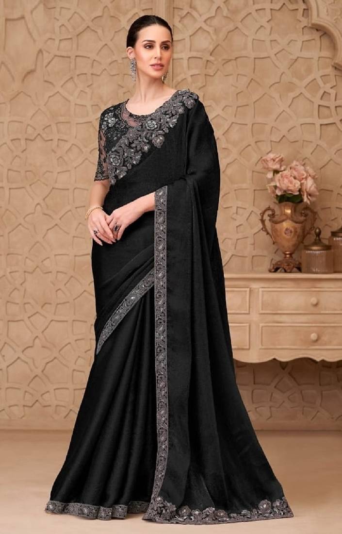 Black georgette embroidered party-wear-saree