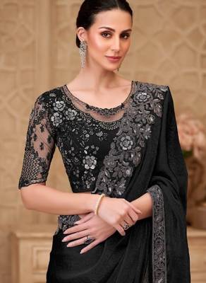 Black georgette embroidered party-wear-saree 2