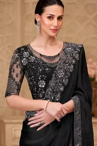 Black georgette embroidered party-wear-saree