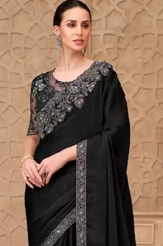 Black georgette embroidered party-wear-saree