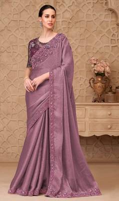 Mauve georgette embroidered party-wear-saree 1