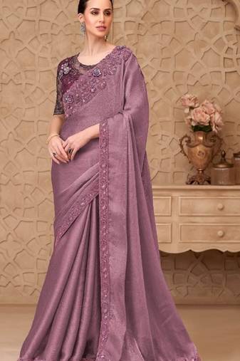 Mauve georgette embroidered party-wear-saree