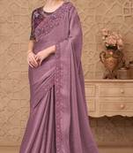 Mauve georgette embroidered party-wear-saree
