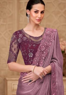 Mauve georgette embroidered party-wear-saree 2