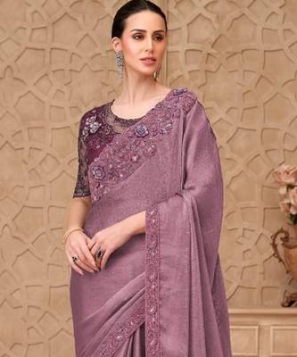 Mauve georgette embroidered party-wear-saree 3