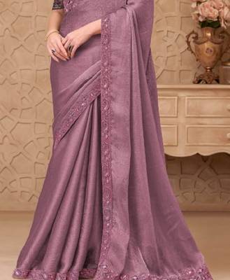 Mauve georgette embroidered party-wear-saree 4