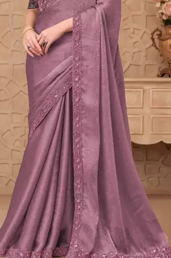 Mauve georgette embroidered party-wear-saree