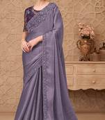 Lavender georgette embroidered party-wear-saree