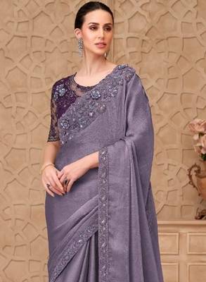 Lavender georgette embroidered party-wear-saree 3