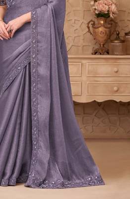 Lavender georgette embroidered party-wear-saree 4