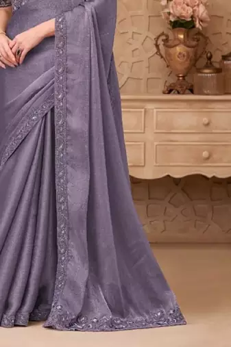Lavender georgette embroidered party-wear-saree