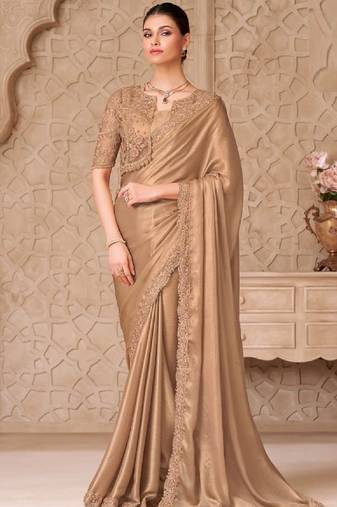 Beige georgette embroidered party-wear-saree
