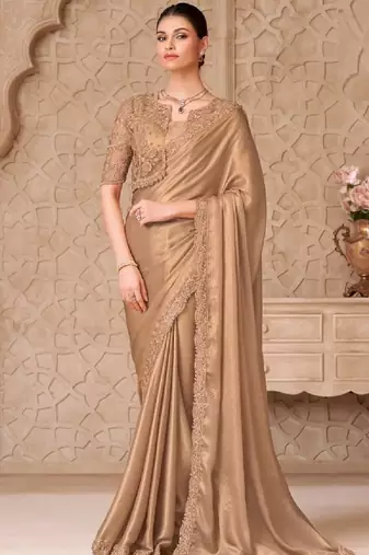 Beige georgette embroidered party-wear-saree