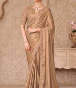Beige georgette embroidered party-wear-saree
