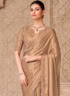 Beige georgette embroidered party-wear-saree 4