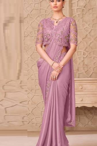 Mauve georgette embroidered party-wear-saree