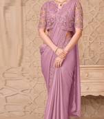 Mauve georgette embroidered party-wear-saree