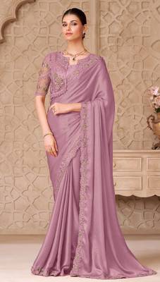 Mauve georgette embroidered party-wear-saree 2