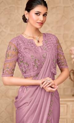 Mauve georgette embroidered party-wear-saree 3