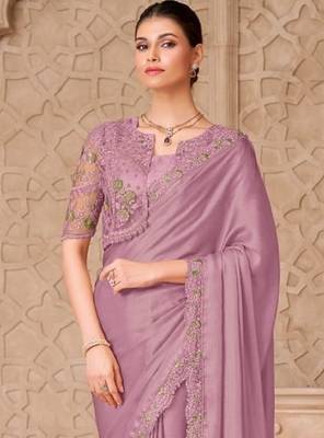 Mauve georgette embroidered party-wear-saree 4