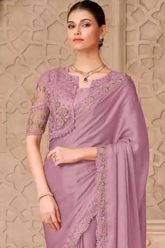 Mauve georgette embroidered party-wear-saree