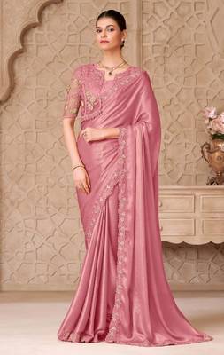Pink georgette embroidered party-wear-saree 1