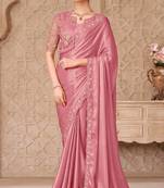 Pink georgette embroidered party-wear-saree