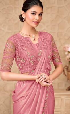 Pink georgette embroidered party-wear-saree 2