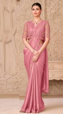 Pink georgette embroidered party-wear-saree 3