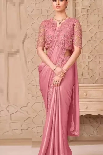 Pink georgette embroidered party-wear-saree