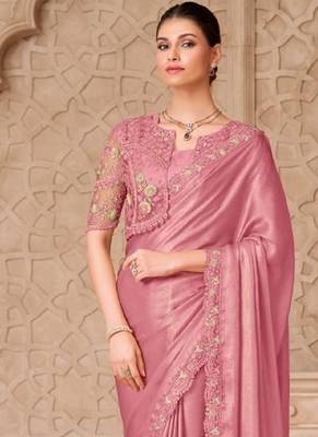 Pink georgette embroidered party-wear-saree 4