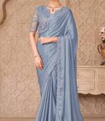 Grey georgette embroidered party-wear-saree