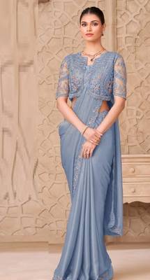 Grey georgette embroidered party-wear-saree 2