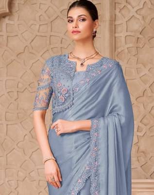 Grey georgette embroidered party-wear-saree 3