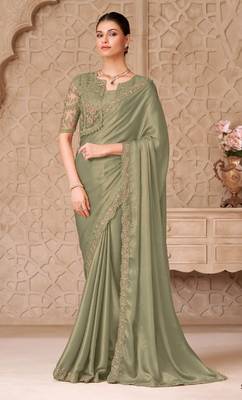 Sea green georgette embroidered -saree 1