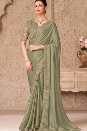 Sea green georgette embroidered -saree