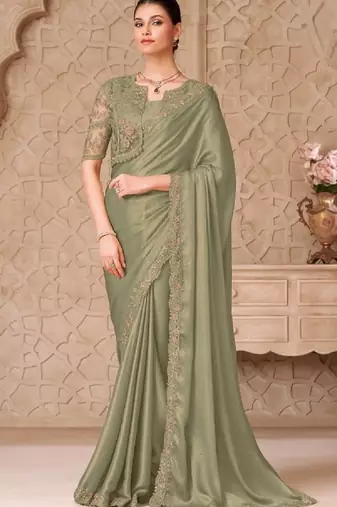 Sea green georgette embroidered -saree