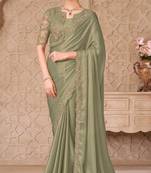 Sea green georgette embroidered -saree