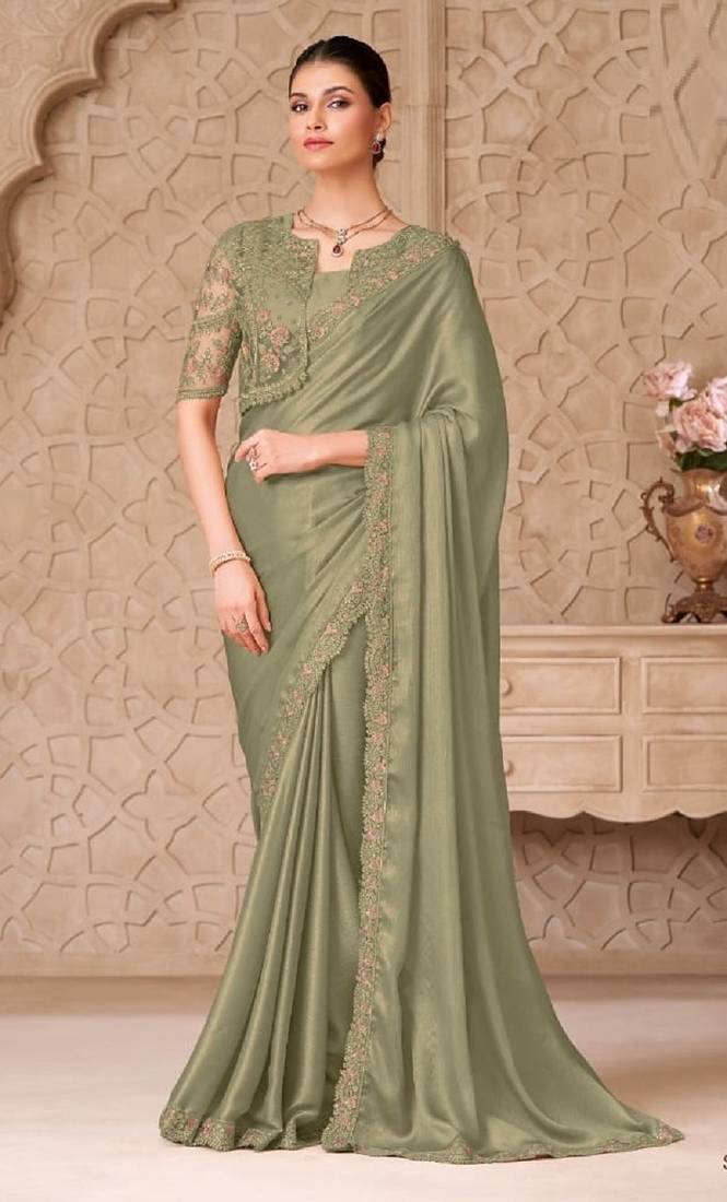 Sea green georgette embroidered -saree