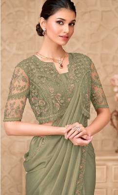Sea green georgette embroidered -saree 2
